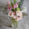 Pretty pinks, tulips, roses, orchids and whimsy greens in a beautiful textured