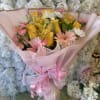GERBERAS ROSES ASTROMERIAS WRAPPED BEAUTIFULLY IN PINK PAPER