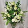 Create an elegant and tranquil atmosphere with our all-white funeral arrangement, featuring