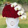 Classy, chic, lush... filled with 65-70 red roses, topped off with a