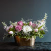 The warm feeling of a oval golden vase filled with the softness
