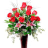 A premium design with rich red roses and elegant lilies designed in