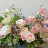 Theme Colors: Shades of white, pink and green

Featured Blooms: Roses, Delphiniums, Cabbage