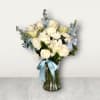 all white and light blue a delicate breath of fresh air 
with