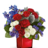 Embrace a timeless color palette of radiant red, white, and blue blooms
