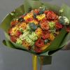 A fiery burst of orange, yellow, and lime-green florals wrapped in fresh