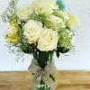 18 roses 
White flowers mean purity and innocence up to sympathy. 

Whit