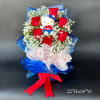These special wrap half dozen blue roses with baby&#039;s breath are very