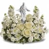 White Stock, White Roses, White Mini Carnations, White Cushion Poms,  White