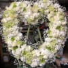 A white and green open heart sympathy arrangement.

Picture is Premium Size.