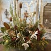Rustic holiday Natural Beauty,  with pine cones, evergreen branches, white and