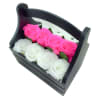 Everlasting Rose: Wooden Black basket 12 roses in White and pink. It