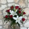 12 Red Roses with White lilies