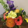 Bright colors shine in the design- orange, yellow, purple and red are