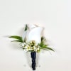 Traditional rose boutonniere - white or red, with ribbon matching.
Fillers and greens
