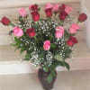 24 Roses Red and Pink Long Stem arranged in a vase

