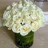 24 White Roses arranged Round in a vase. (Standard)
(Deluxe): 30 White Roses.
(Premium):
