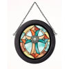 Cross stained glass art hangings show their true colors when back-lit with