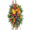 Easel spray with gladiolus, gerbera daisies, delphinium, roses, carnations and daisies with