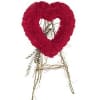Standing heart easel with red carnations with eucalyptus and curly willow