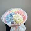 5 mixed color fluffy hydrangeas bouquet, beautifully arranged. Also available in mono