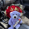 20 Red Roses, chocolates and a cute teddy bear.
Deluxe 30 roses and