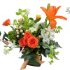 Garden style Arrangement to feature UM colors: green, white and orange in