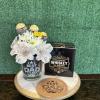 Clear whiskey glass with flowers and chocolates includes the box and coaster
Flowers