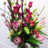 Bright fuchsias, hot pinks, shades of lime and orange make up this