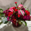 Royal colors are so rich.  This bouquet of red, purple, and