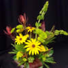 Masculine fun and festive wooden box of flowers for a birthday or