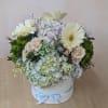 White Box of Hydrangeas, Gerberas and Spray Roses with Accents of Colorful