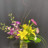 Vase
orchids, lilies, gerberas, ranaculus, curly willow, monstera and lilly grass.
