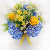 A blue hydrangea arrangement is beautiful anytime of year. Change the pop