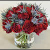 Premium red roses with thistle. 
