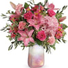 Inspired by rose quartz, the gemstone symbolizing love, this iridescent art glass