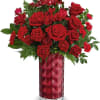 Absolutely stunning! This striking all-red Valentine&#039;s Day bouquet is beautifully arranged in