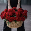 A basket of red roses is a mesmerizing and romantic arrangement that