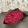 24 Red Roses, wrapped with Black paper, with Red Ribbon