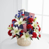 This 4th of July flower basket with patriotic red, white, and blue