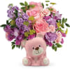 Congratulate the new parents with this sweet bouquet of pink roses and
