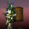 Metal Bible on stand that can be placed at graveside or yard
