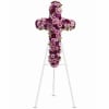 Breath taking standing cross of magestic purples and lavender blooms