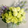 Azure on Green adorning a grouping of 2 dozen green roses with
