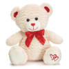 A soft 15&quot; cream colored bear with red hearts embroidered on one