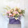 A fan shape hand tie bouquet create with soft pink, pastel color