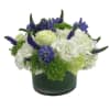 (04) Classically beautiful white and green arrangement with purple accents. A great