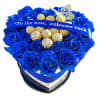 medium heart blue roses and Ferrero rocher