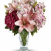 Celebrate your love with this beautifully blushing bouquet! Luxurious lilies, delicate hydrangea