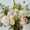 Beautiful and sweet all round flower arrangement. Blushes and whites mix blooms.